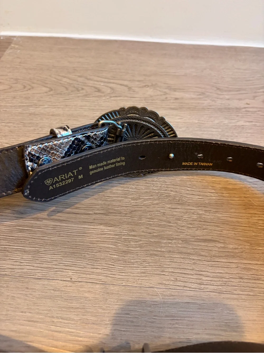 Ariat Black Leather Belt with Decorative Silver Western Buckle